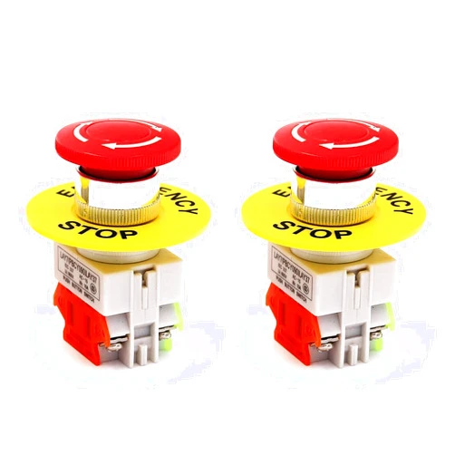 RuoFeng 22mm Emergency Stop Push Button Switch Red Mushroom Cap E-Stop Push Button Switch with 60mm Emergency Stop Sign 1NO 1NC DPST AC 660V 10A Self Lock (2PCS)