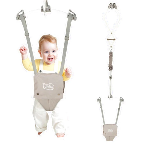 FUNLIO Baby Door Jumper for 6-24 Months (with Door Clamp), Baby Jumper Doorway with Strong Spring & Adjustable Strap, Portable Infant Baby Bouncer, Bearing 40 Lbs, CPC & CE Certified - Gray