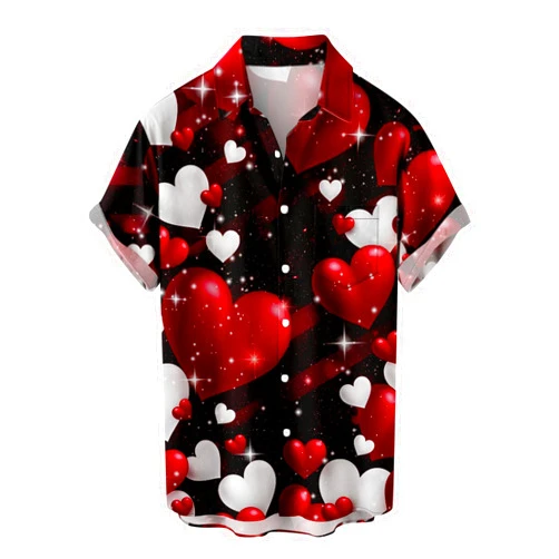 Zeiyignr Valentines Day Shirt for Men Hawaiian Relaxed-Fit Short Sleeve Button Down Shirts Heart Print Vacation Dating Top