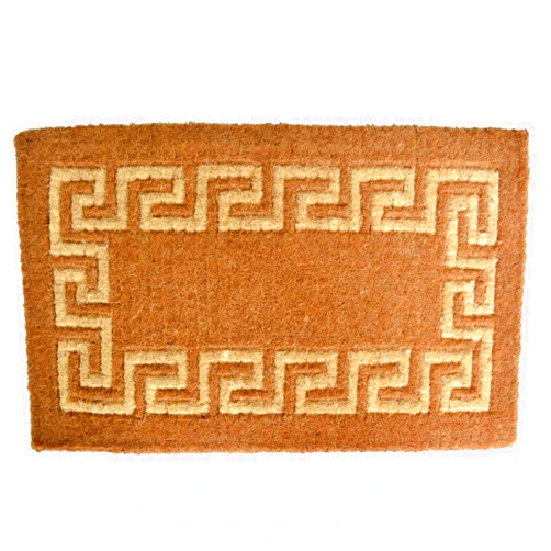 Imports Decor Inc Brown and Yellow Rectangular Handwoven Coir Doormat with Greek Key Design 39