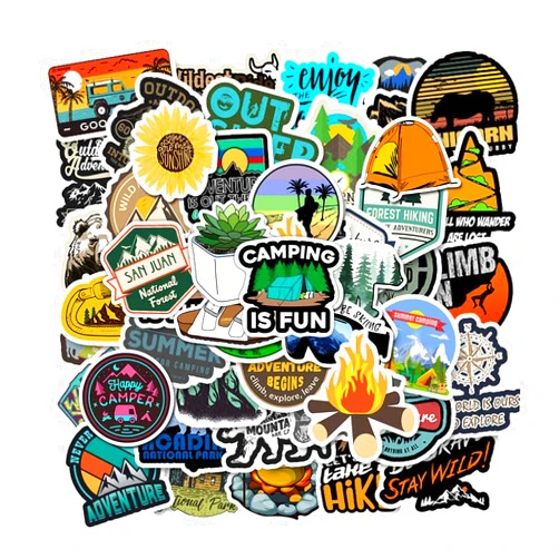 FNGEEN 100pcs Outdoor Camping Hiking Adventure Stickers, Wilderness Nature Travel Camper Stickers for Water Bottle Laptop Luggage Cup, Waterproof Summer Camp Stickers Decals for Adults Teens Girls Boys Kids
