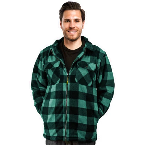 TrailCrest Men's Heavy Fleece Sherpa Lined Shirt Jacket, Warm Full Zip Outdoorsman Buffalo Plaid