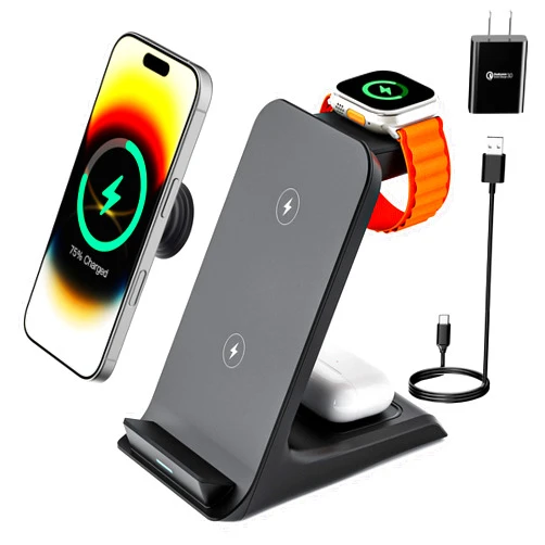 Eazpower Wireless Charger for Thick Cases of 10MM/Otterbox/Popsocket Compatible, 3 in 1 Charging Dock for iPhone 16 15 14 13 12 Pro Max, Charging Station for Multiple Devices for Apple Watch/AirPods