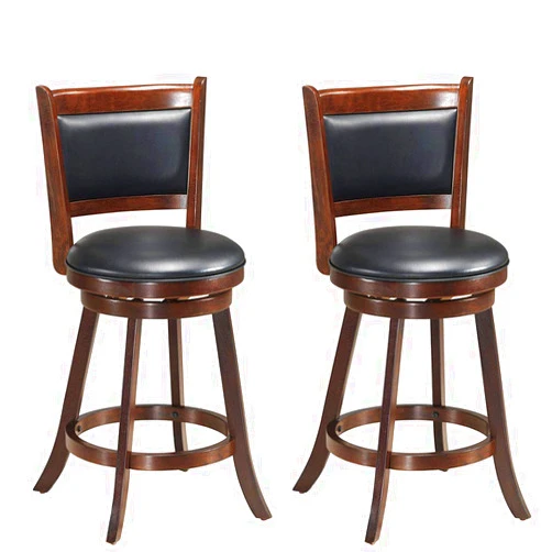 ERGOMASTER Bar Stools Set of 2, 24” Counter Height Bar Stools for Kitchen Island, Rubber Wood, Swivel Barstools with Backs for Pub, Bar, Restaurant, Brown & Black