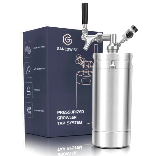 Gancowise 128OZ Mini Keg Growler, Pressurized Home Dispenser System with Self-Closing Design Faucet Keeps Carbonation and Fresh for Homebrew, Craft and Draft Beer