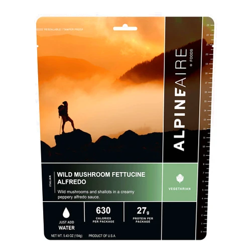 AlpineAire Foods Wild Mushroom Fettuccine Alfredo, Freeze-Dried/Dehydrated, Entrée Meal Pouch, Just add Water, Black