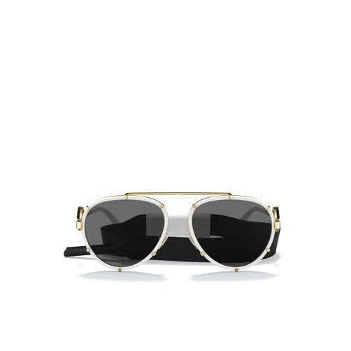 Versace VE 2232 147187 White Metal Aviator Sunglasses Grey Lens