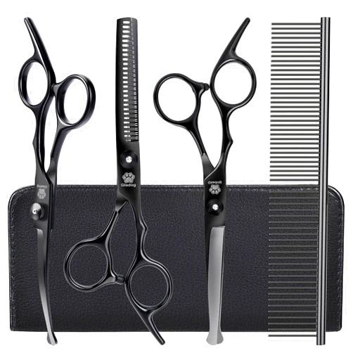 GLADOG Dog Grooming Scissors Kit with Safety Round Tips, GLADOG Professional 5 in 1 Grooming Scissors for Dogs