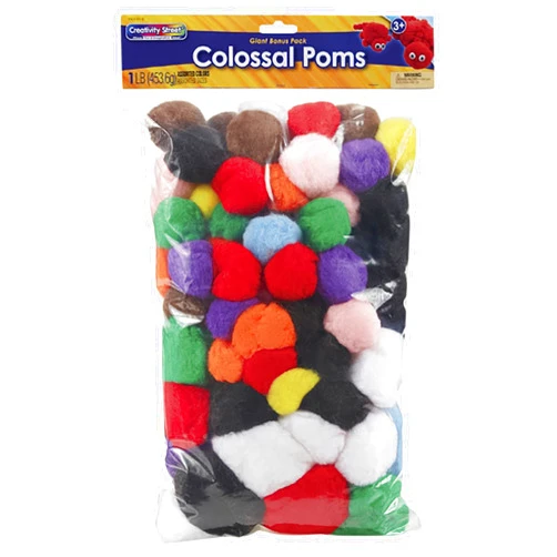Pacon Creativity Street Colossal Non-Toxic Pom Pon, Assorted Size, Assorted Bright Color, 1 lb