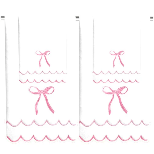 Laoyuandamai 4 Set Pink Coquette Bow Bath Towels Set 2 Bath Towels 2 Hand Towels Embroidered Preppy Decorative Scalloped Towels Soft Cute Towels for Bathroom