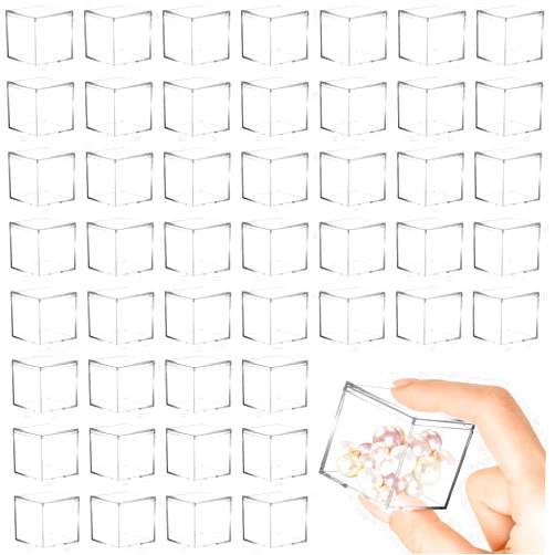 ALMOXVYE 48 Pcs Clear Acrylic Boxes, Small Plastic Square Cube with Lid, 2.2 x 2.2 x 2.2 Inch Mini Acrylic Containers for Candy Pill and Tiny Jewelry, Artwork Display