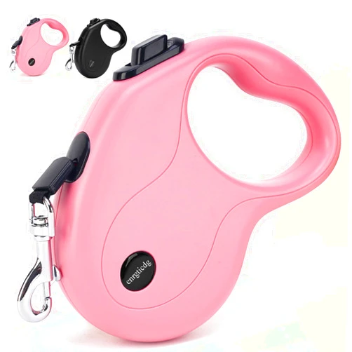 enrgticdg 16Ft Retractable Dog Leash,Light Weight Leash for Small to Medium Dogs/Cats Up to 50lbs,Stainless Steel Spring Strong Nylon Tape, Tangle Free, One-Handed Brake.(Pink)