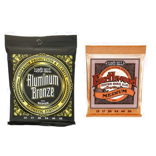 Ernie Ball Medium Aluminum Bronze Acoustic Guitar Strings, 13-56 Gauge (P02564) & Earthwood Medium Phosphor Bronze Acoustic Guitar Strings, 13-56 Gauge