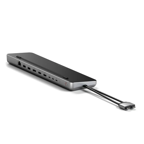 Satechi Dual USB C Docking Stationing Station and Stand with Dual 4K HDMI, Display Port, 75W USB C PD Charging, 2 USB C Data, 2 USB-A, Ethernet, SATA and NVMe SSD Enclosure, for MacBook and Windows