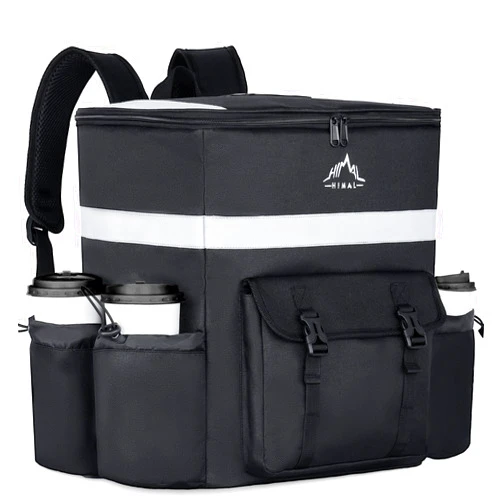 GoHimal Food Delivery Backpack, insulated delivery bags for Delivery Bike, Large Pizza Delivery Bag for HOT/COLD with 4 Pockets Reflective Strip for Uber Eat,Camping & Beach (Black)