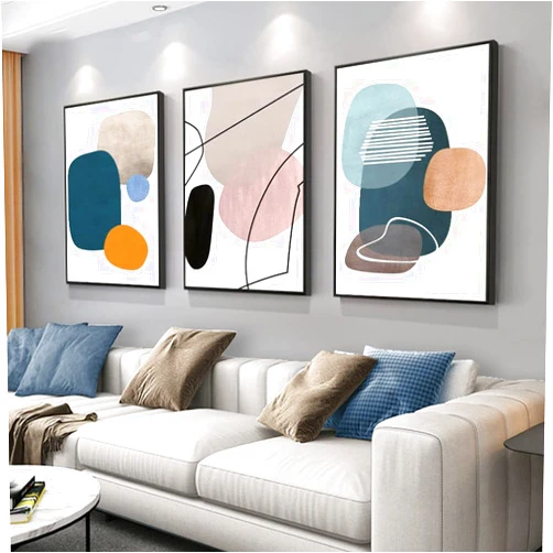 MPLONG Wall Art 3 Pieces Of Framed Decorative Paintings Abstract Simple Orange White Blue And Other Color Blocks Wall Art Canvas Prints Wall Decor Gifts Size 16