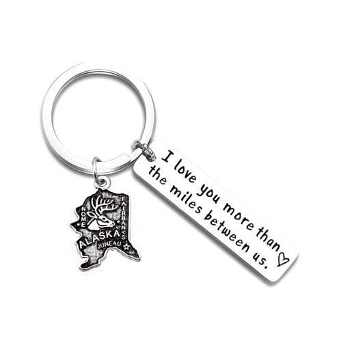JJTZX I Love You More Than The Miles Between Us Long Distance Relationship State Map Keychain Going Away Gift Travel Gift