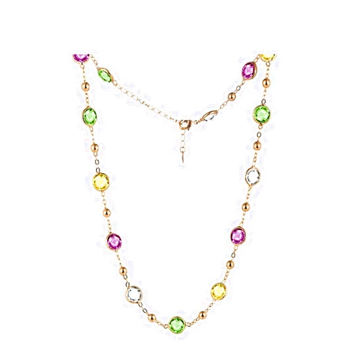 ZQYA Crystal Colorful Round Beads Long Charm Necklace Classic Two Uses Dress Party Embellished with Crystals from Swarovski Necklaces (Main Stone Color : Multi, Metal Color : 37cm)