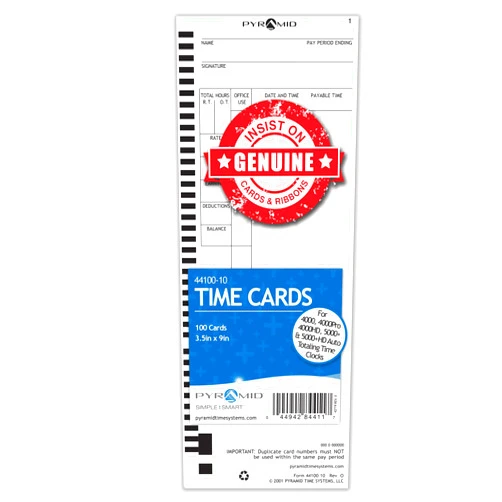 Pyramid Time Systems Pyramid™ 30% Recycled Time Cards for Pyramid Models 4000 & 5000, 9