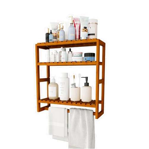 Galood Bamboo Floating Shelves Bathroom Storage 3-Tier - Multifunctional Adjustable Over Toilet Rack Bathroom Organizer for Space-Saving Wall Mount Storage Used in The Kitchen Living Room (Brown)