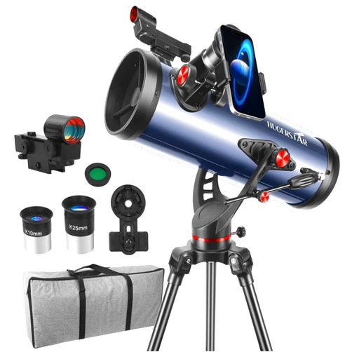 HUGERSTAR Telescope, 130AZ Newtonian Reflector Telescope for Adults High Powered, Professional Telescopes for Adults Astronomy Beginners Comes with Phone Adapter, Tripod, Moon Filter and Carry Bag