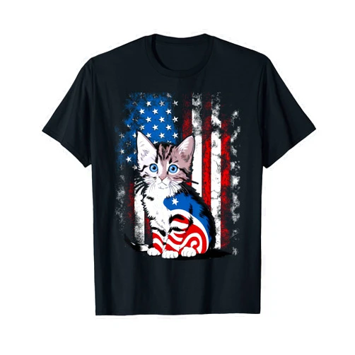Cat Lover Gift Co. Memorial Day Cat Funny Kitten 4th of July Patriotic Usa Flag T-Shirt