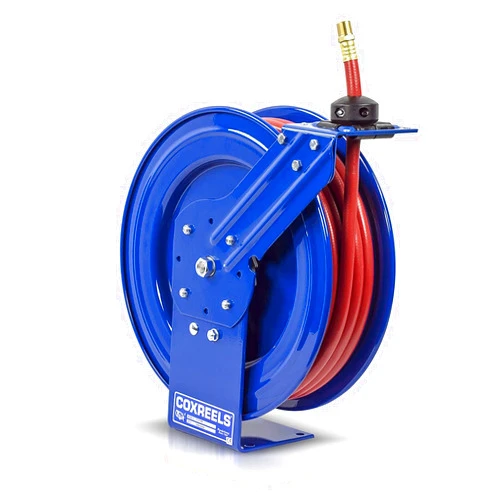 Coxreels P-LP-450 Retractable Air/Water Low-Pressure Hose Reel, P Series, ½” x 50’ - Easy-to-Use Compact Design- Heavy-Duty Steel Construction, Made in the USA