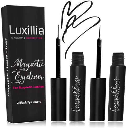 Luxillia Black Magnetic Eyeliner for Magnetic Eyelashes, Upgraded Strongest Hold, Most Natural Look, Waterproof, Smudge Proof Liquid Liner (Pack of 2)