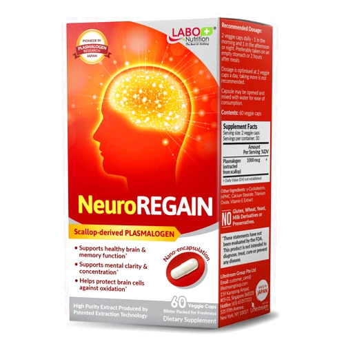 LABO Nutrition NeuroREGAIN - Scallop-derived PLASMALOGEN for Brain Deterioration, Memory, Alertness, Learning, Concentration and Other Cognitive Functions – Suitable for Seniors, Adult Men & Women