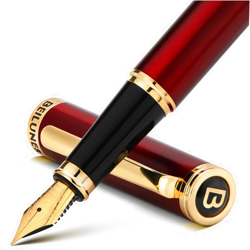 BEILUNER Red Fountain Pen,Stunning Luxury Pen,24K Gilded Nib(Fine),Gorgeous 24K Gold Finish,German Schneider Ink Converter,Trustworthy Pen Gift for Men&Women-Elegant, Executive,Nice Pen for Writing