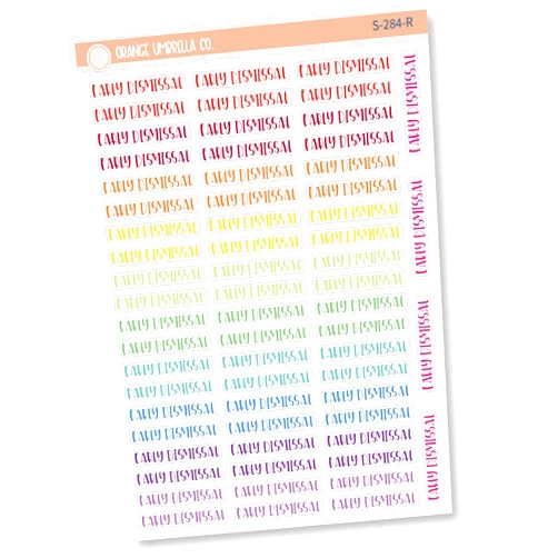 Handmade Early Dismissal School Label Planner Stickers, Rainbow 