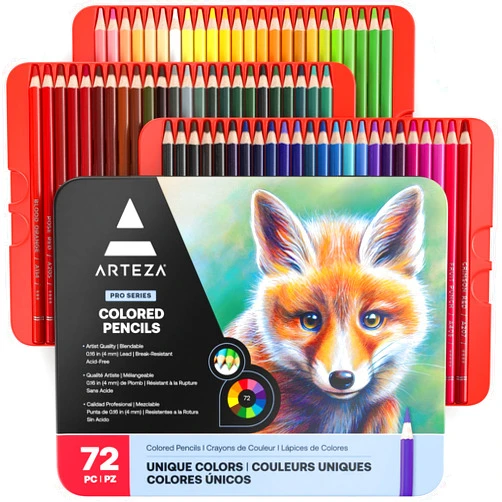 ARTEZA Colored Pencils 72 Soft Wax-Based Color Pencils for Adults & Artists. Pre-Sharpened Drawing Set for Blending, Coloring, Shading & Sketching. Professional Art Supplies in Tin Box, Holiday Gift