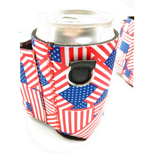 Chuggie Beer Can Chuggie With Two Pockets, Holds Phone, Keys and Accesories, 3mm Thick Neoprene (American Flag Pattern)