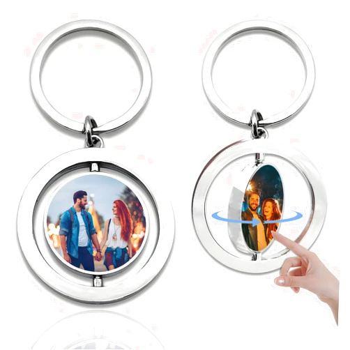 Generic Personalized Custom Keychain with Picture - Turnable Double Sided Colorful Photo Key chains Memorial Gifts for Family Lover