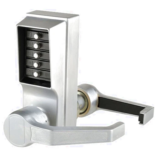 Kaba Access Control Kaba LR1011-26D-41 L1000-Series Door Cylindrical Mechanical Lock, Cast Front Housing, Satin Chrome, Right Hand, Brass Unified Trim Plate, Fixed Cast Lever, Combination Entry