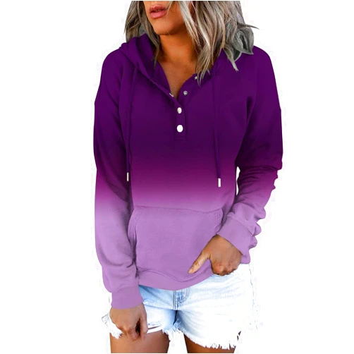 ETCYY Women's Tie Dye Hoodies Tops Long Sleeve Casual Colorblock Button Down Pullover Sweatshirt with Pocket