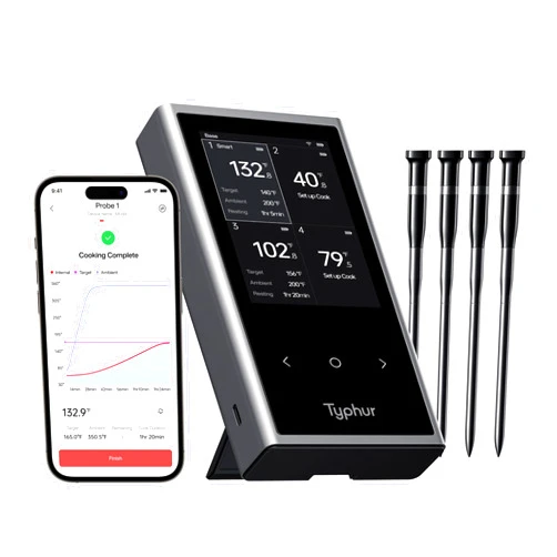 Typhur Sync Wireless Meat Thermometer Quad | 4 Probes | 6 Sensors | LCD Display | WiFi and Bluetooth 5.3 | Improved Stability and Range | IPX8 Waterproof | for BBQ, Grill, Smoker, Oven, Kitchen