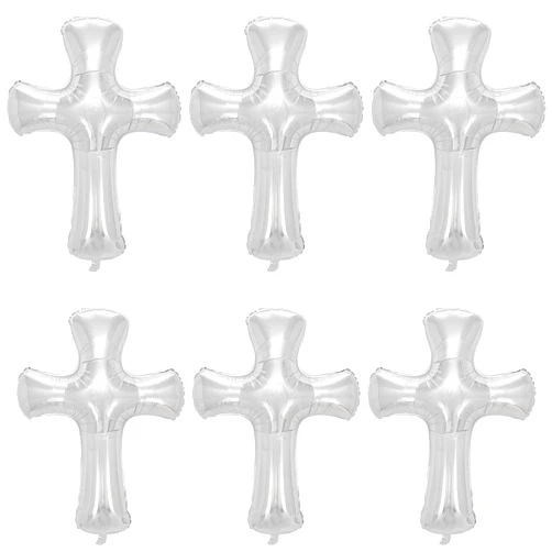 OULUN 6 Pcs 34 inch Cross Shape Aluminum Foil Balloon,God Bless Giant Memorial Baptism Balloon, Communion Baptism Religious Foil Party Balloon Outdoor Decorations (Silver)