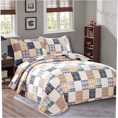 Jessy Home Quilt Set Queen Size Plaid Bedspread Coverlet Queen Quilts Patchwork Bedding Mens Plaid Collection Quilt Bedspread Lightweight Reversible Quilt Bedding Set Queen Bedspread with Pillow Shams,Beige