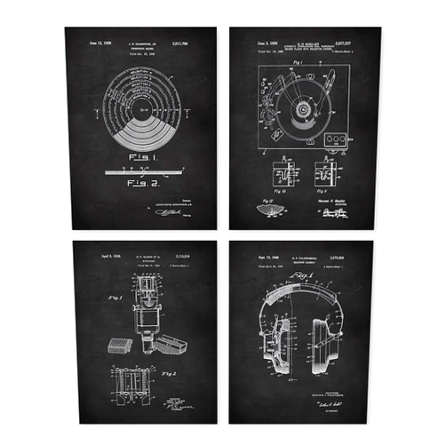 AIOCDIT Black and White Music Wall Art Canvas Prints,Vintage Music Art Poster, Music Room Man Bedroom Aesthetics Wall Art Decor,Set of 4(8