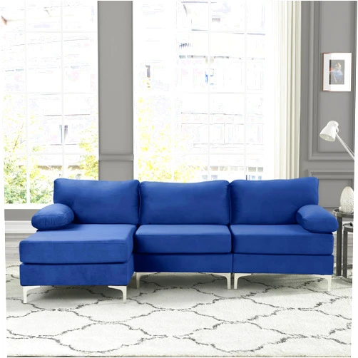 Casa Andrea Milano Modern Velvet Fabric Sectional Sofa, L-Shape Couch with Extra Wide Chaise Lounge