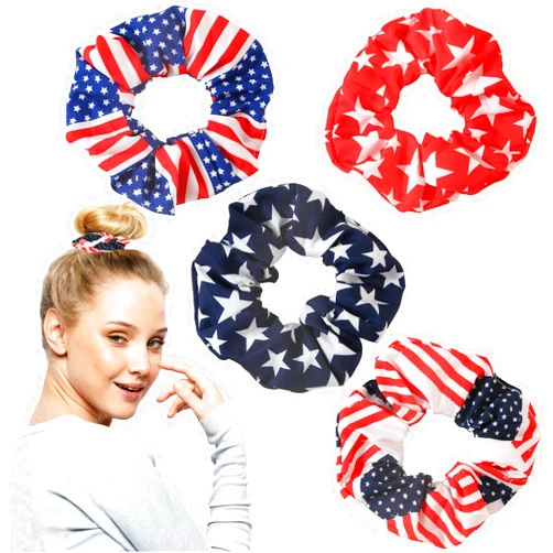 Totelux 4th of July Hair Ties American Flag Hair Scrunchies Elastics Hair Band Ponytail Holder Patriotic Star Hair Accessories for Women Girls Independence Day Hair Ropes Red White Blue 4PCS
