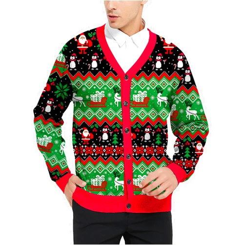 Goodstoworld Men's Ugly Christmas Cardigan Cozy Pullover Sweater V Neck Buttons Soft Knitwear