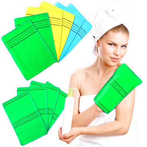 Tatuo 10 Pieces Korean Exfoliating Washcloth Mitt Asian Exfoliating Bath Body Scrub Mitt Italy Towel Double Sided Exfoliating Cloth Gloves Dead Skin Japanese Spa Wash Cloth (Multi Color)