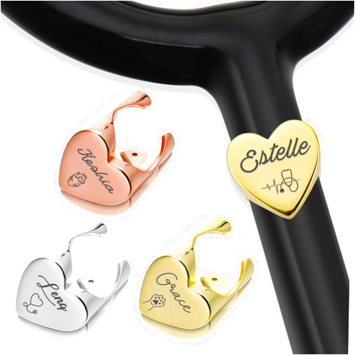 Zhamate Personalized Stethoscope Name Tag Custom Stethoscope ID Charm Accessories for Nurse Doctor Vet,Stainless Steel Engraved Stethoscope ID Tag,Graduation Gift,Heart