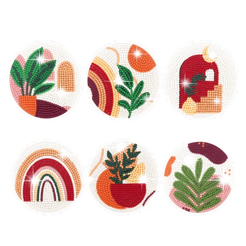 Temlum 6 Pcs Diamond Painting Coasters Kit, Abstract Plant Diamond Art Coasters for Beginners, Adults Small Diamond Painting Kit Art Craft Supplies