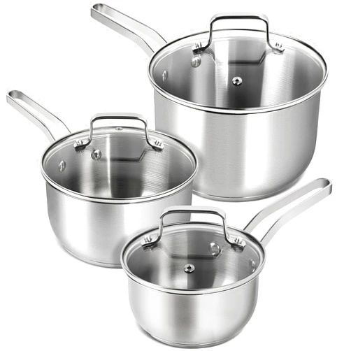 MICHELANGELO Stainless Steel Pot Set - 1QT & 2QT & 3QT Stainless Steel Sauce Pan with Lid, Induction Saucepan Set, Small Pots for Cooking - 6 Pcs