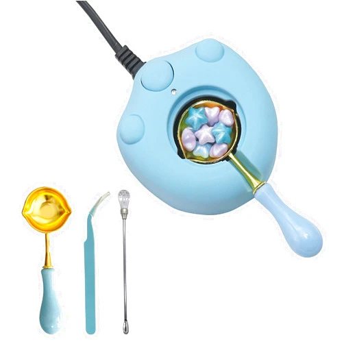 MINGYUESKY Blue Electric Wax Seal Warmer Kit with Spoon and Tweezers, Great Tool for Envelope Letter Art Craft (Blue)