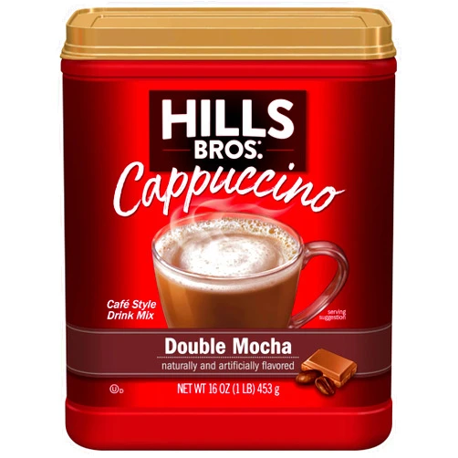 Hills Bros Instant Double Mocha Cappuccino Mix, Easy to Use, Enjoy Coffeehouse Flavor from Home, Frothy, Rich Chocolate, Brown, 16 Oz