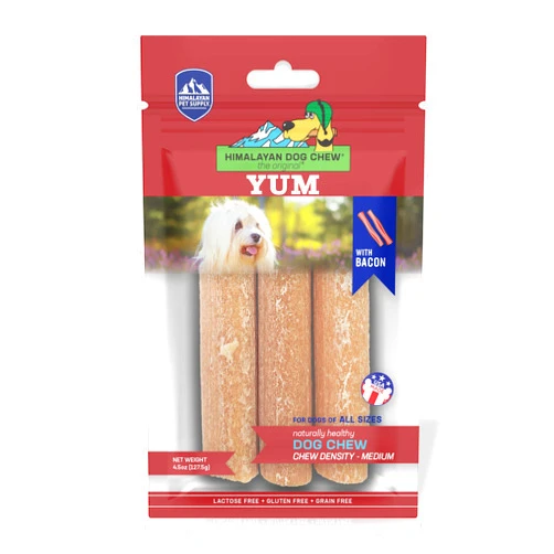 Himalayan Dog Chew Yak Cheese Dog Chews, 100% Natural, Long Lasting, Gluten Free, Healthy & Safe Dog Treats, Lactose & Grain Free, Protein Rich, For All Breeds, Medium, Bacon Flavor, 4.5 oz